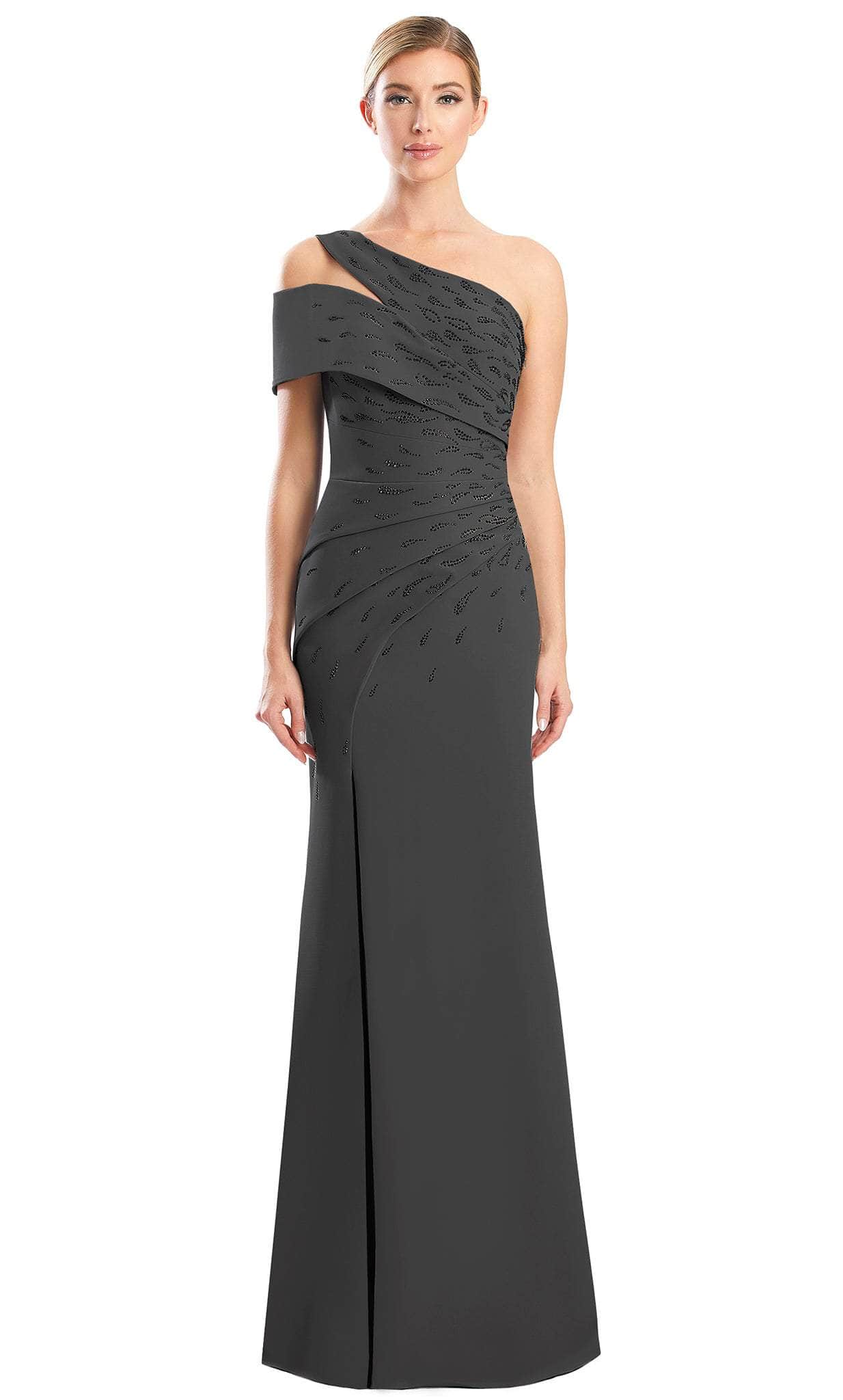 Alexander by Daymor 1784S23 - One Shoulder Long Gown Evening Dresses 00 / Hematite