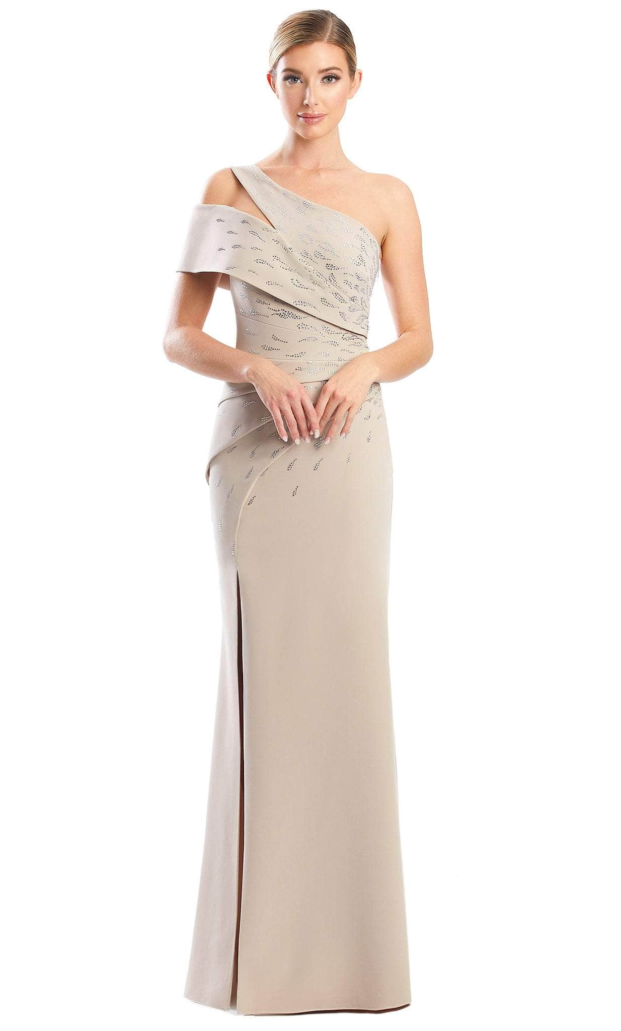 Alexander by Daymor 1784S23 - One Shoulder Long Gown Evening Dresses 00 / Sand