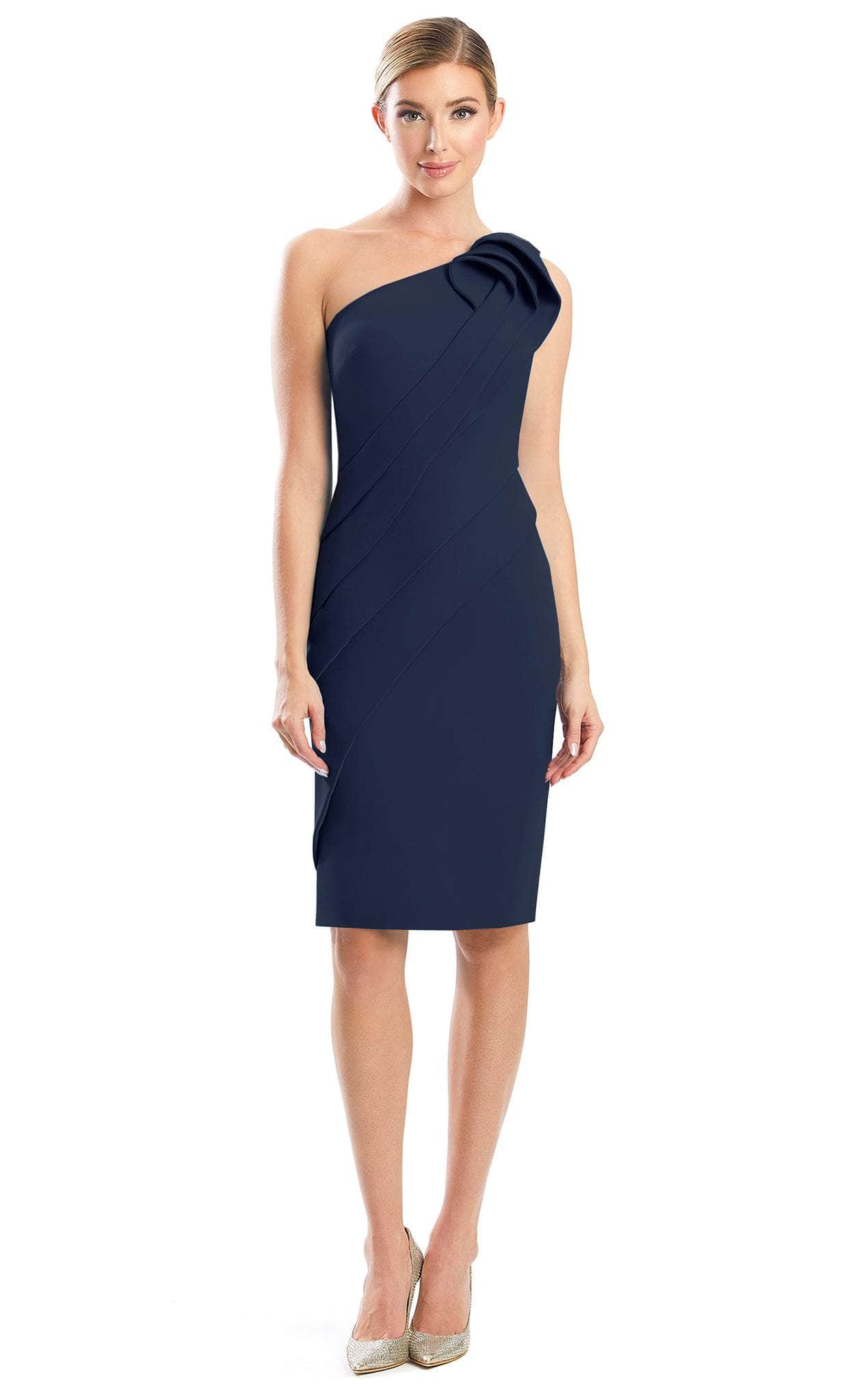 Alexander by Daymor 1789S23 - Asymmetrical Knee-Length Formal Dress Cocktail Dresses 00 / Navy