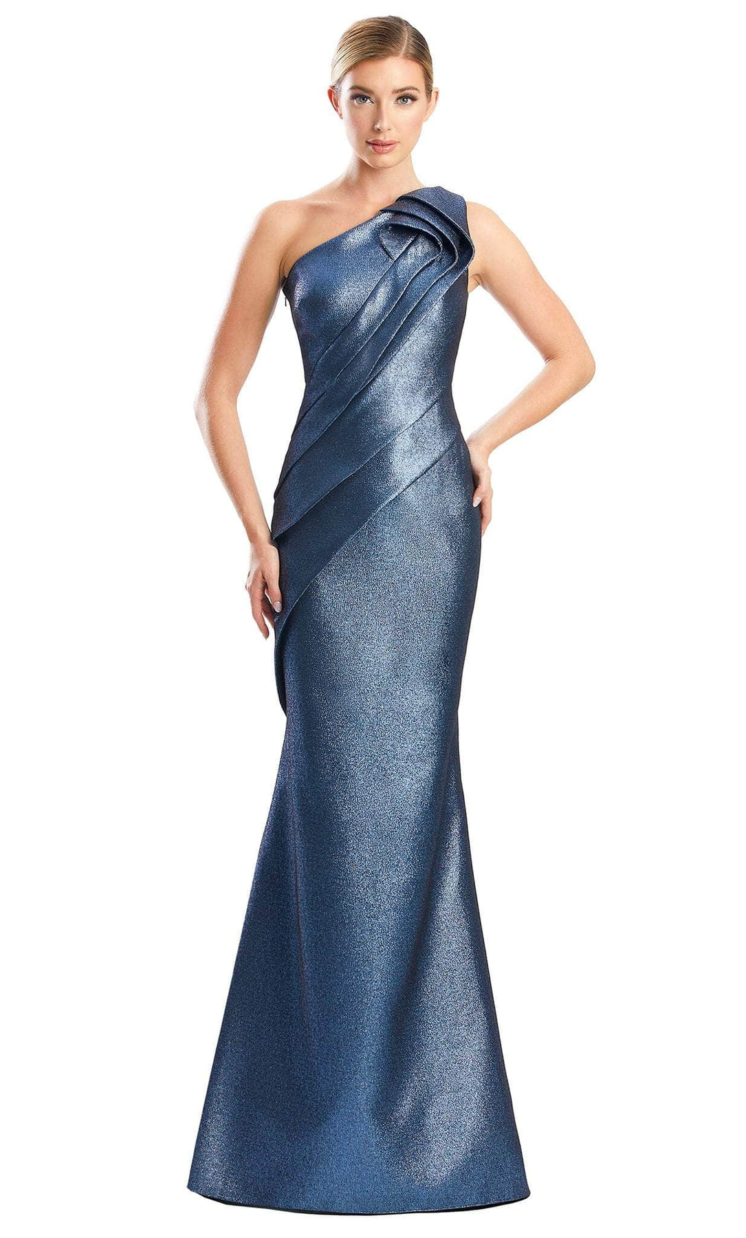 Alexander by Daymor 1790S23 - One-Shoulder Evening Gown Evening Dresses 00 / Slate
