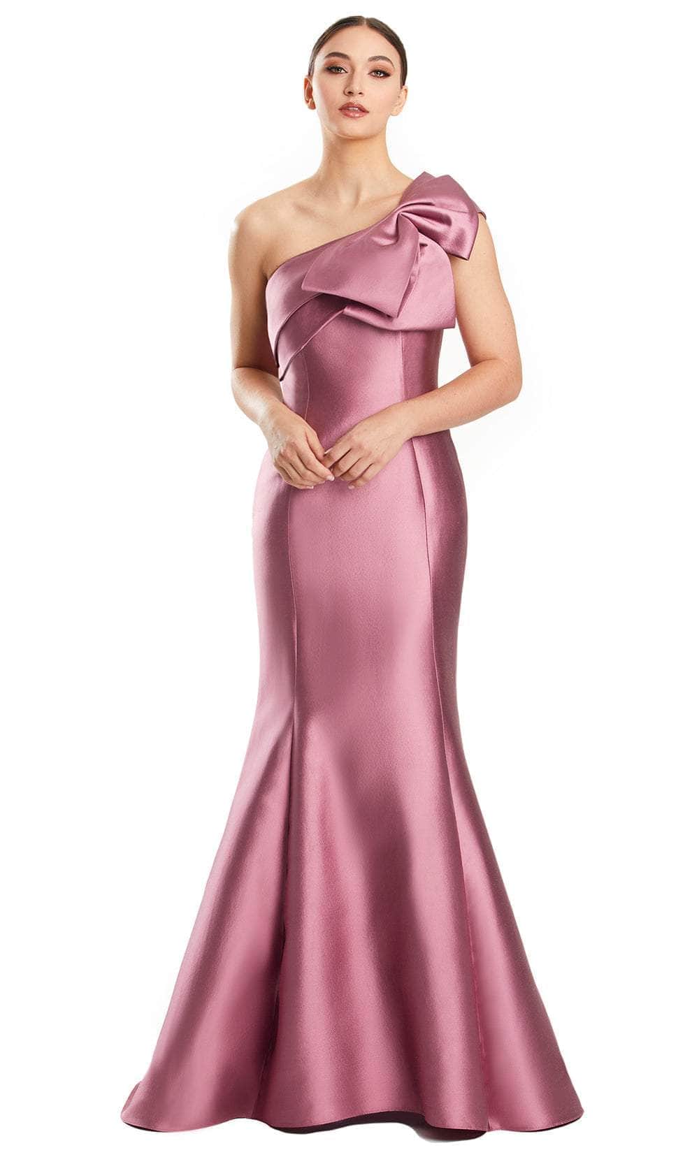 Alexander by Daymor 1850F23 - Bow Accent Asymmetric Evening Gown Special Occasion Dress 00 / Rose