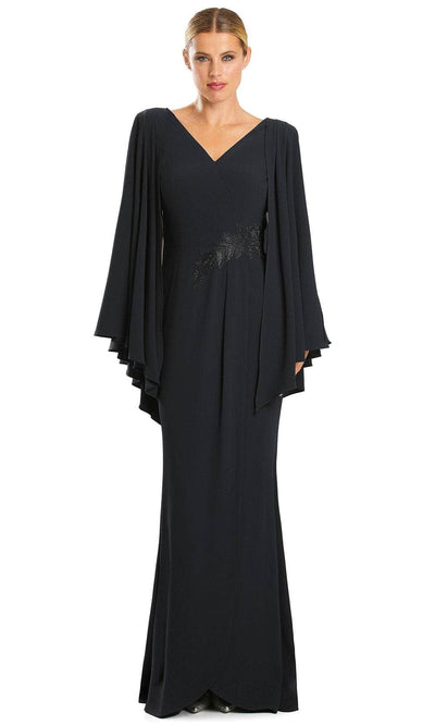 Alexander by Daymor 1854F23 - Pleated Cape Sleeve Column Long Dress Special Occasion Dress 00 / Black