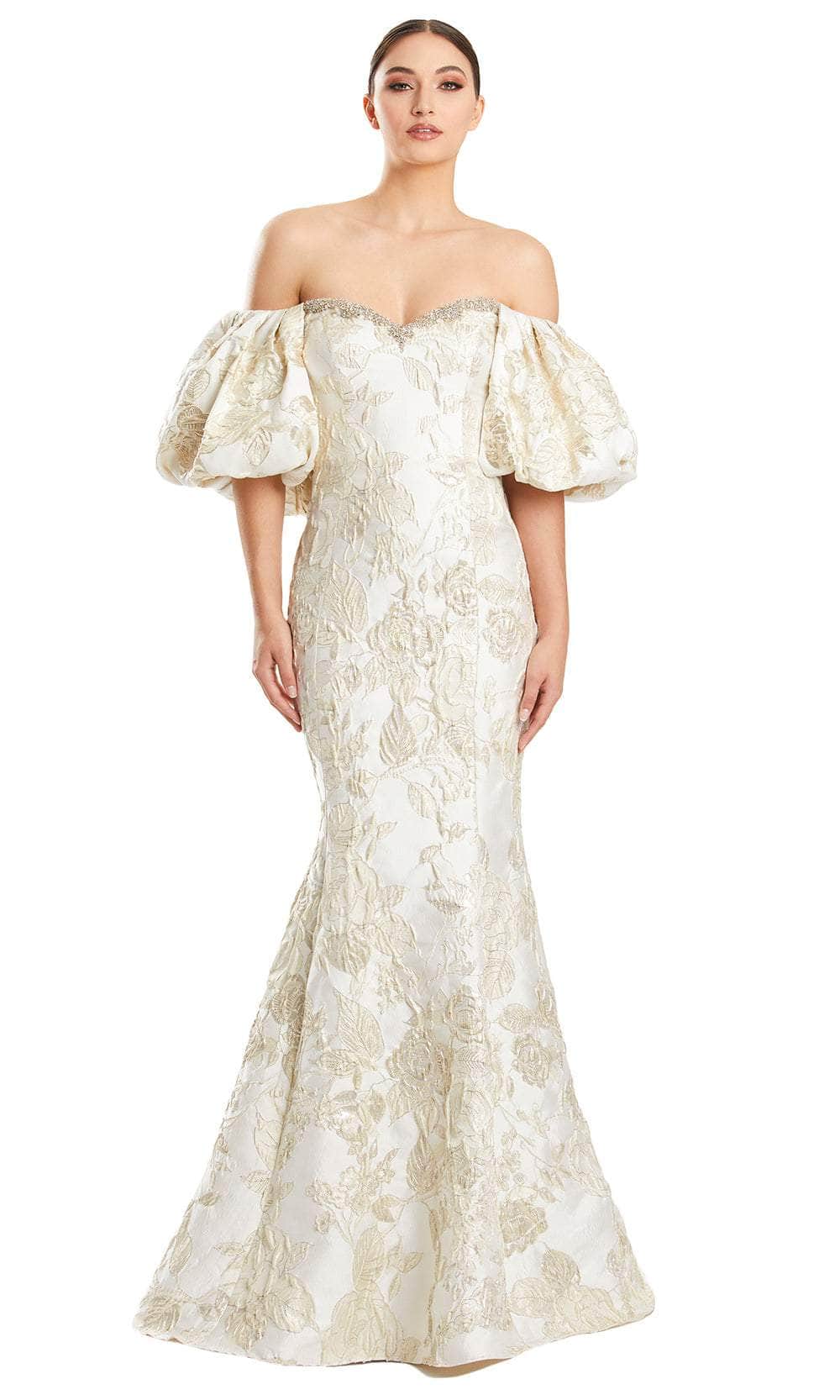 Alexander by Daymor 1869F23 - Off-Shoulder Sweetheart Long Dress Special Occasion Dress 00 / Vanilla/Gold