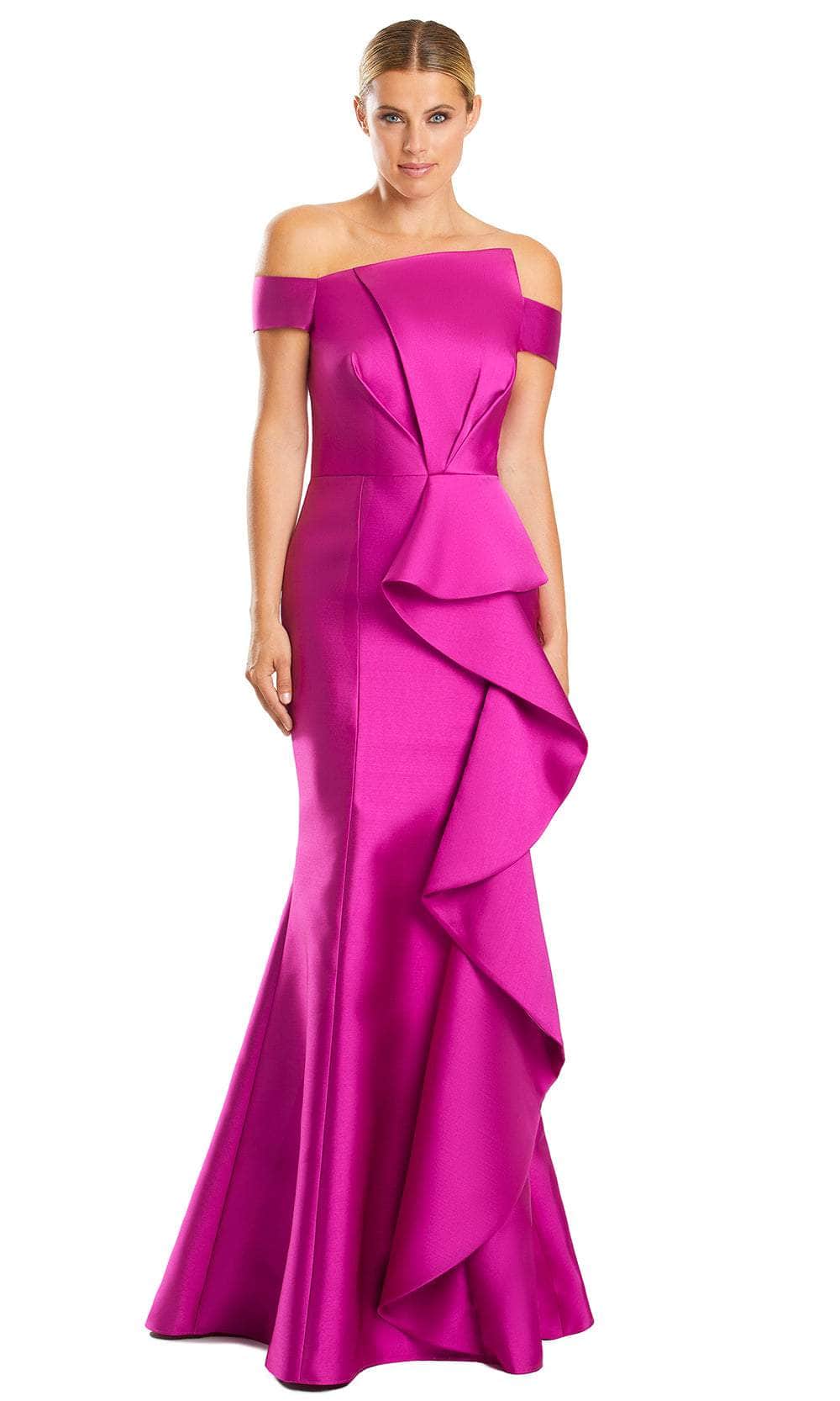 Alexander by Daymor 1873F23 - Off Shoulder Ruffled Evening Gown Special Occasion Dress 00 / Fuchsia