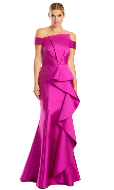 Alexander by Daymor 1873F23 - Off Shoulder Ruffled Evening Gown Special Occasion Dress 00 / Fuchsia