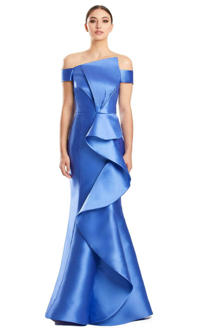 Alexander by Daymor 1873F23 - Off Shoulder Ruffled Evening Gown Special Occasion Dress 00 / Periwinkle
