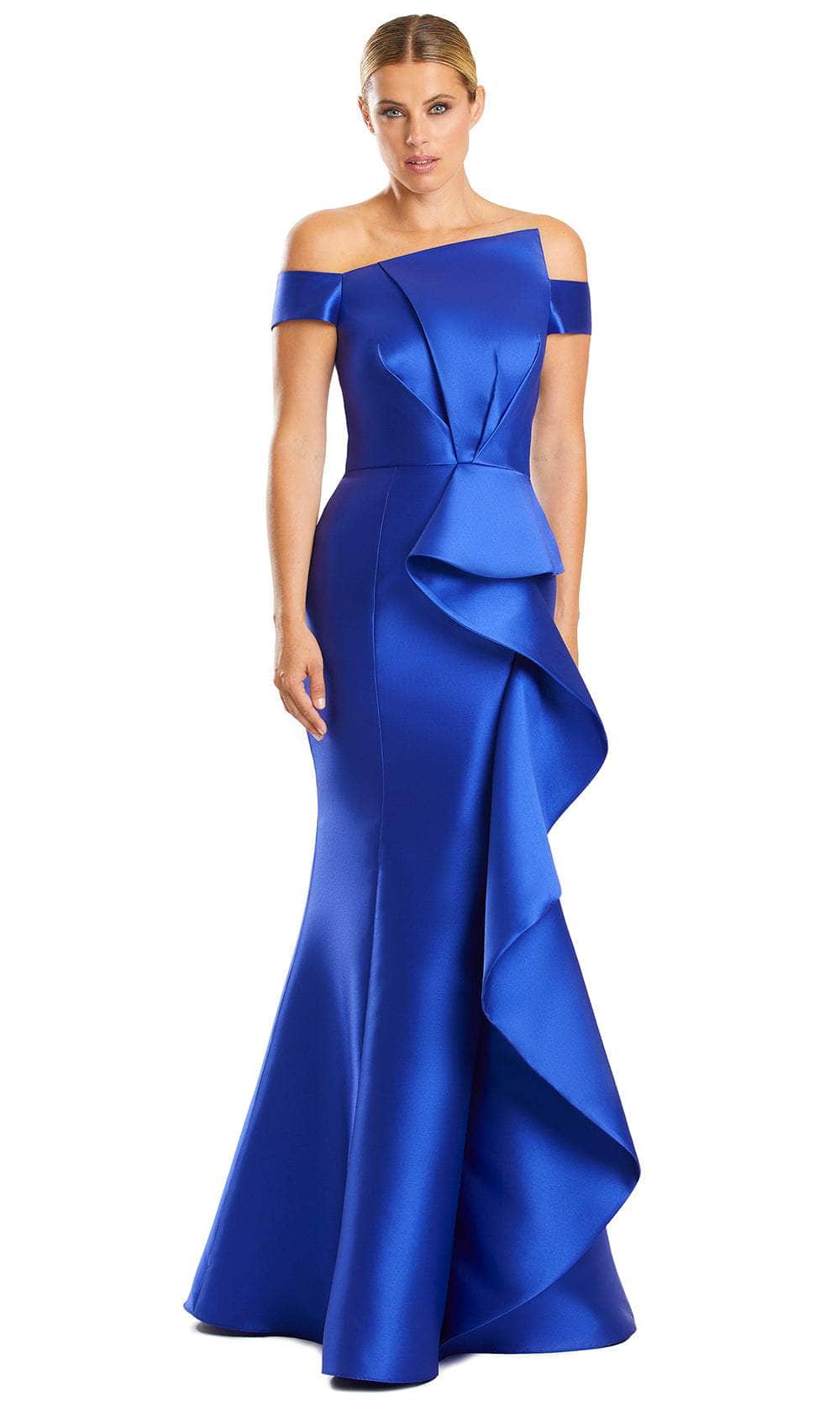 Alexander by Daymor 1873F23 - Off Shoulder Ruffled Evening Gown Special Occasion Dress 00 / Royal