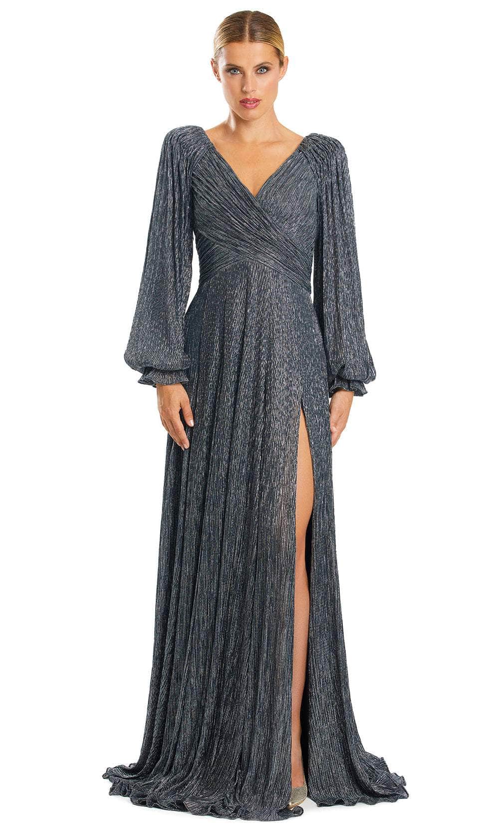 Alexander by Daymor 1877F23 - Long Sleeve Ruched Evening Gown Special Occasion Dress 00 / Silver
