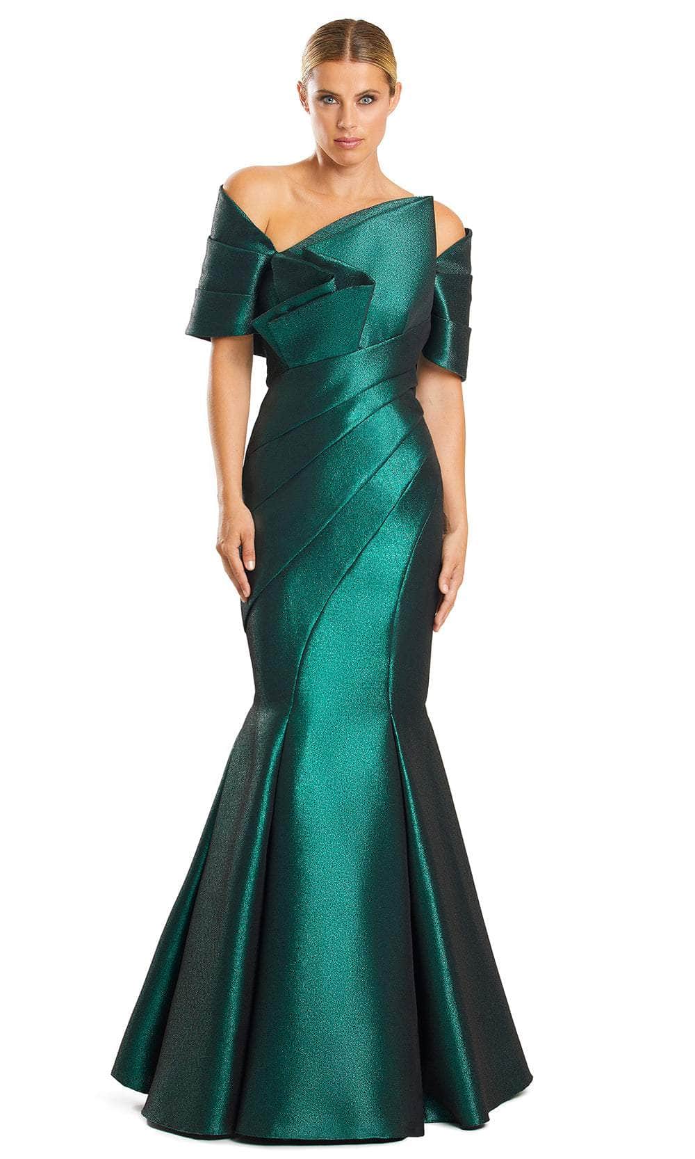 Alexander by Daymor 1879F23 - Asymmetrical Mermaid Evening Dress Special Occasion Dress 00 / Emerald