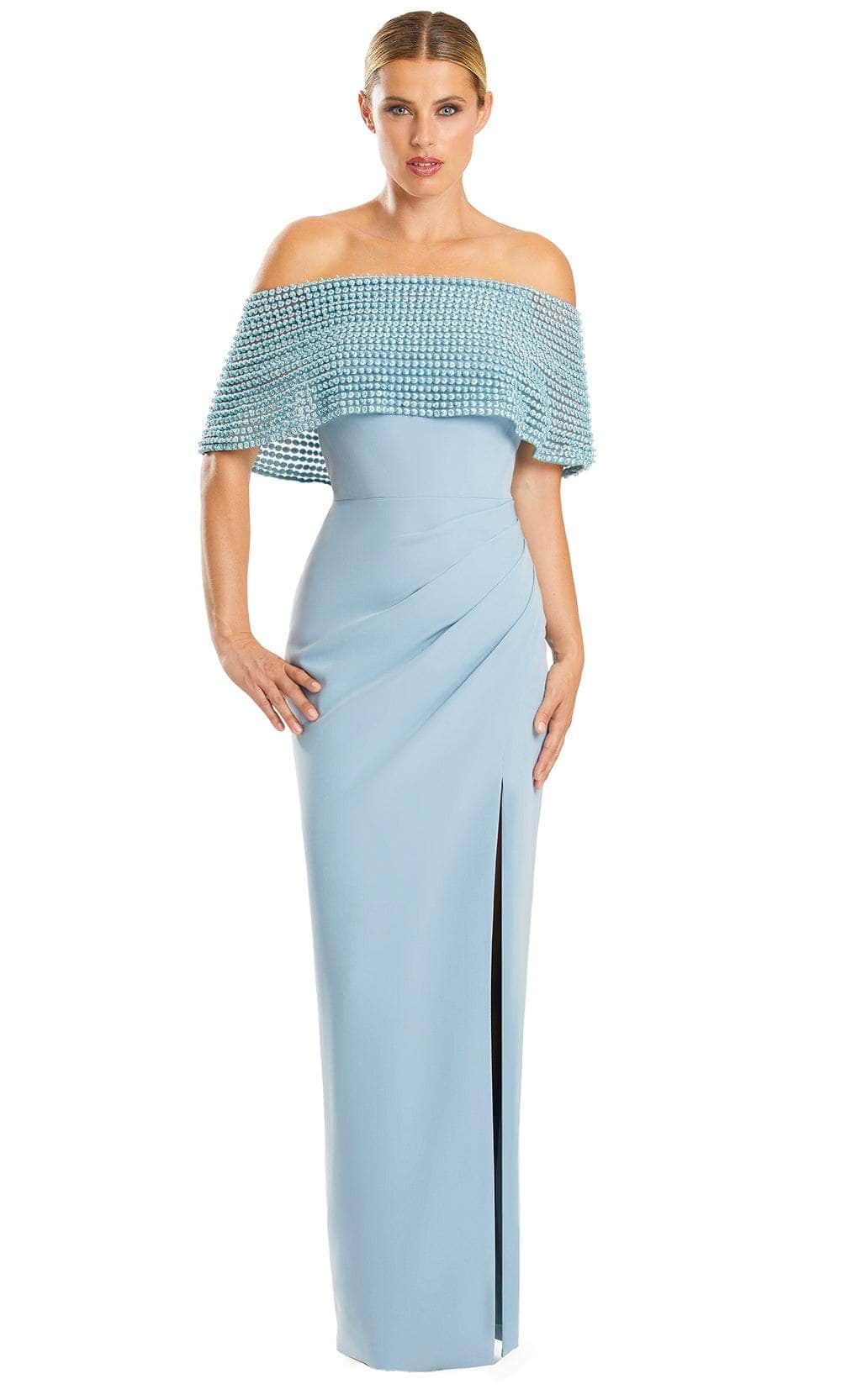 Alexander by Daymor 1883F23 - Beaded Off Shoulder Evening Gown Special Occasion Dress 00 / Glacier Blue