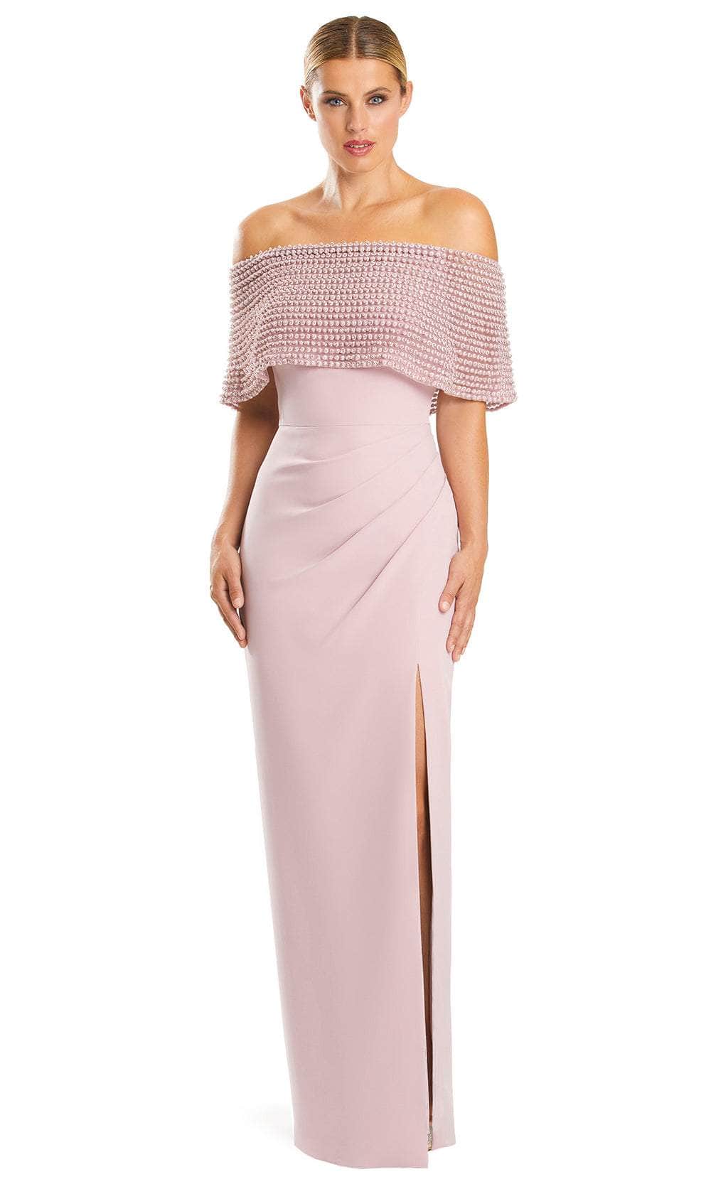 Alexander by Daymor 1883F23 - Beaded Off Shoulder Evening Gown Special Occasion Dress 00 / Quartz