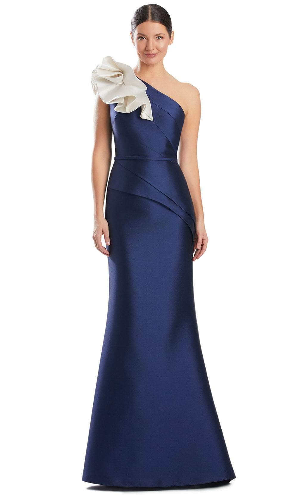 Alexander by Daymor 1951S24 - Ruffled Cap Sleeve Evening Dress Evening Dresses 4 / Navy/White
