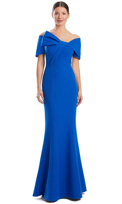 Alexander by Daymor 1954S24 - Bow Detailed Off Shoulder Evening Dress Mother of the Bride Dresses 4 / Blue