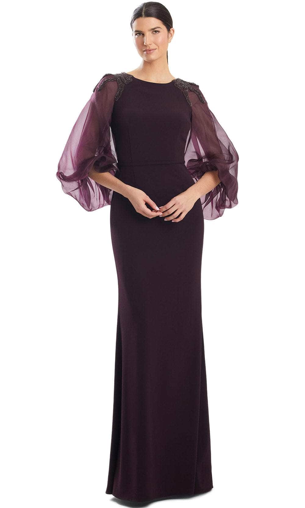 Alexander by Daymor 1956S24 - Beaded Sheer Balloon Sleeve Prom Gown Prom Dresses 4 / Aubergine
