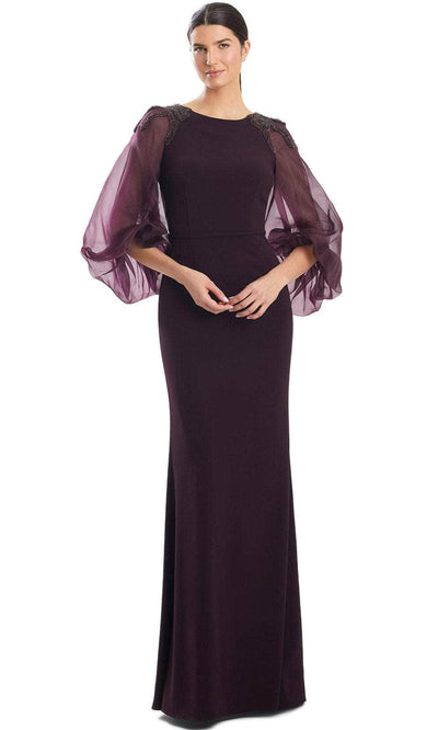 Alexander by Daymor 1956S24 - Beaded Sheer Balloon Sleeve Prom Gown Prom Dresses 4 / Aubergine