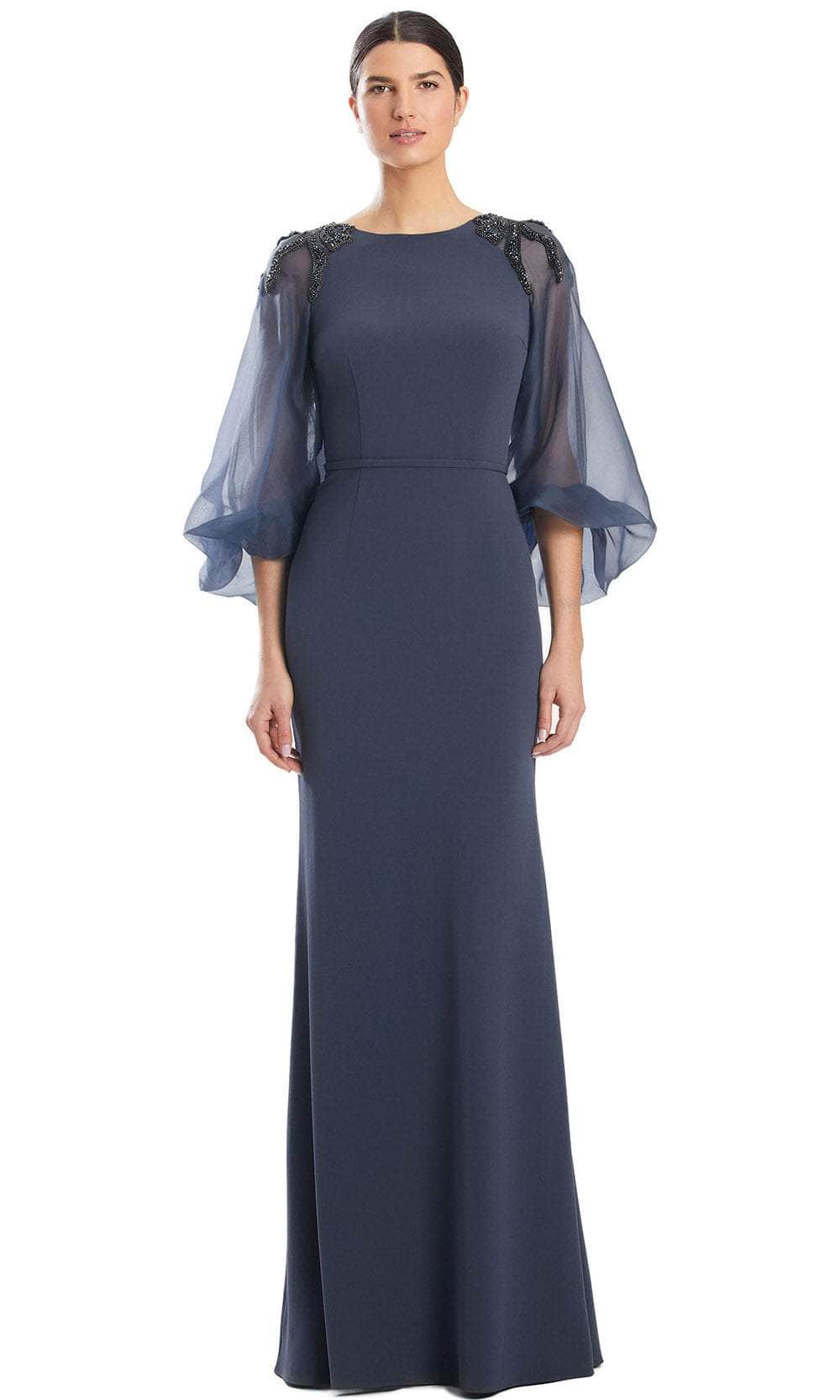 Alexander by Daymor 1956S24 - Beaded Sheer Balloon Sleeve Prom Gown Prom Dresses 4 / Graphite