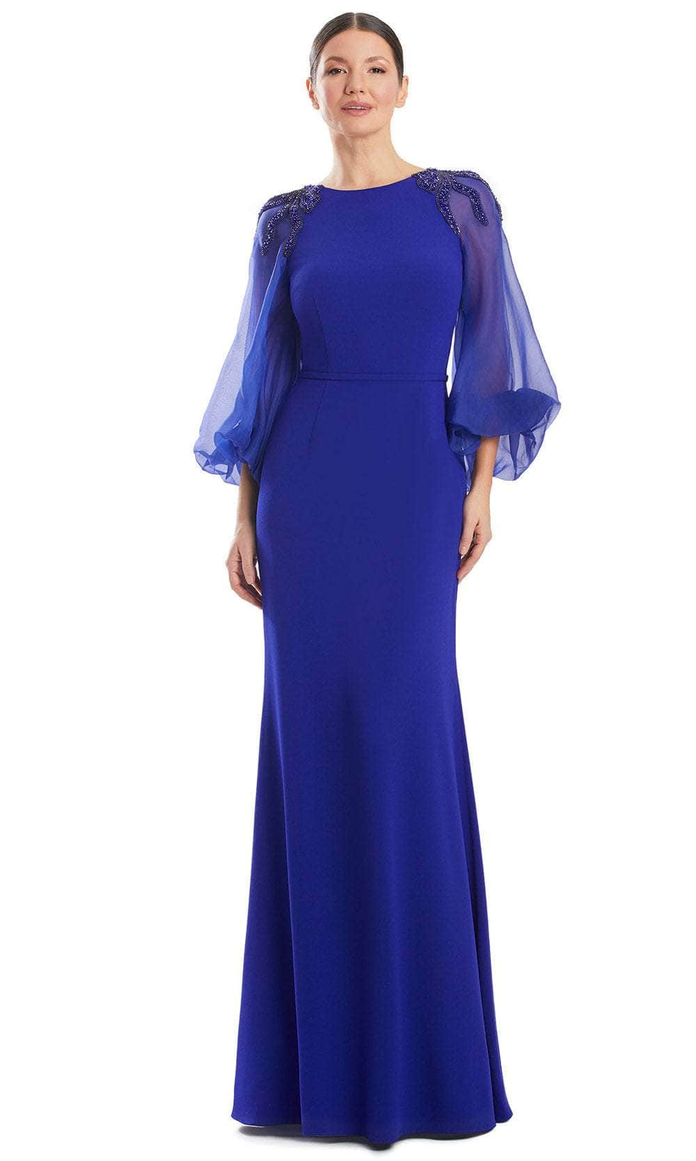 Alexander by Daymor 1956S24 - Beaded Sheer Balloon Sleeve Prom Gown Prom Dresses 4 / Sapphire