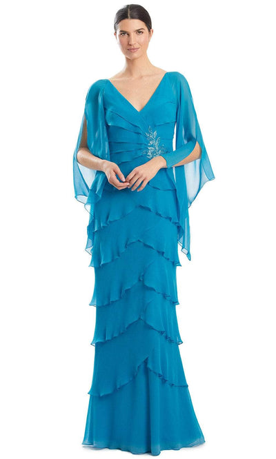 Alexander by Daymor 1957S24 - Tiered Deep V-Neck Evening Dress Evening Dresses 4 / Lagoon