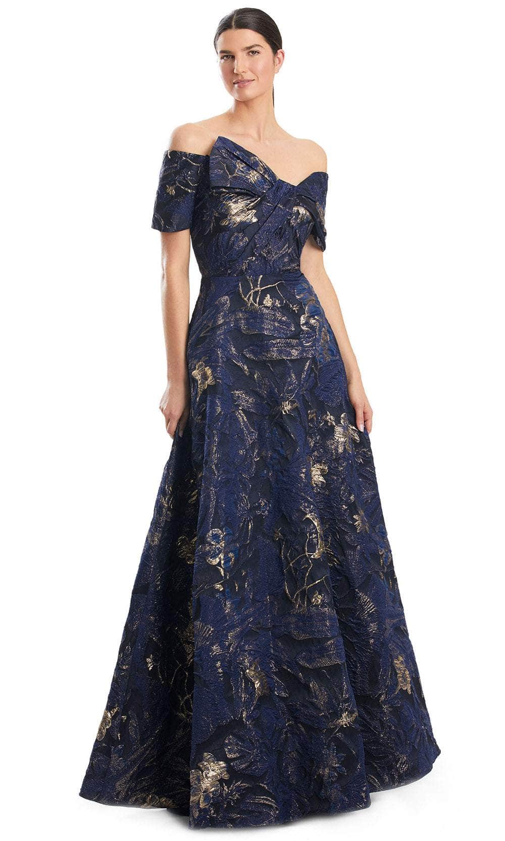 Alexander by Daymor 1960S24 - Bow Off-Shoulder Ballgown Ball Gowns 4 / Navy/Gold