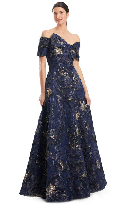 Alexander by Daymor 1960S24 - Bow Off-Shoulder Ballgown Ball Gowns 4 / Navy/Gold