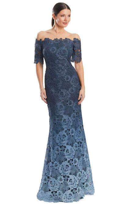 Alexander by Daymor 1976S24 - Short Sleeves Lace Applique Prom Dress Prom Dresses 4 / Graphite Ombre