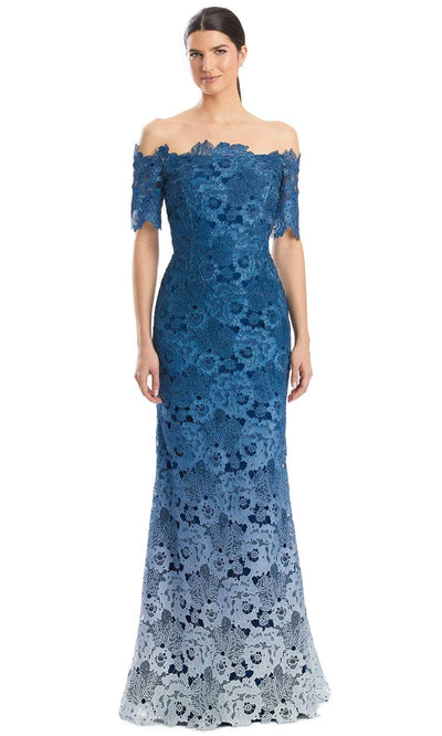 Alexander by Daymor 1976S24 - Short Sleeves Lace Applique Prom Dress Prom Dresses 4 / Navy Ombre