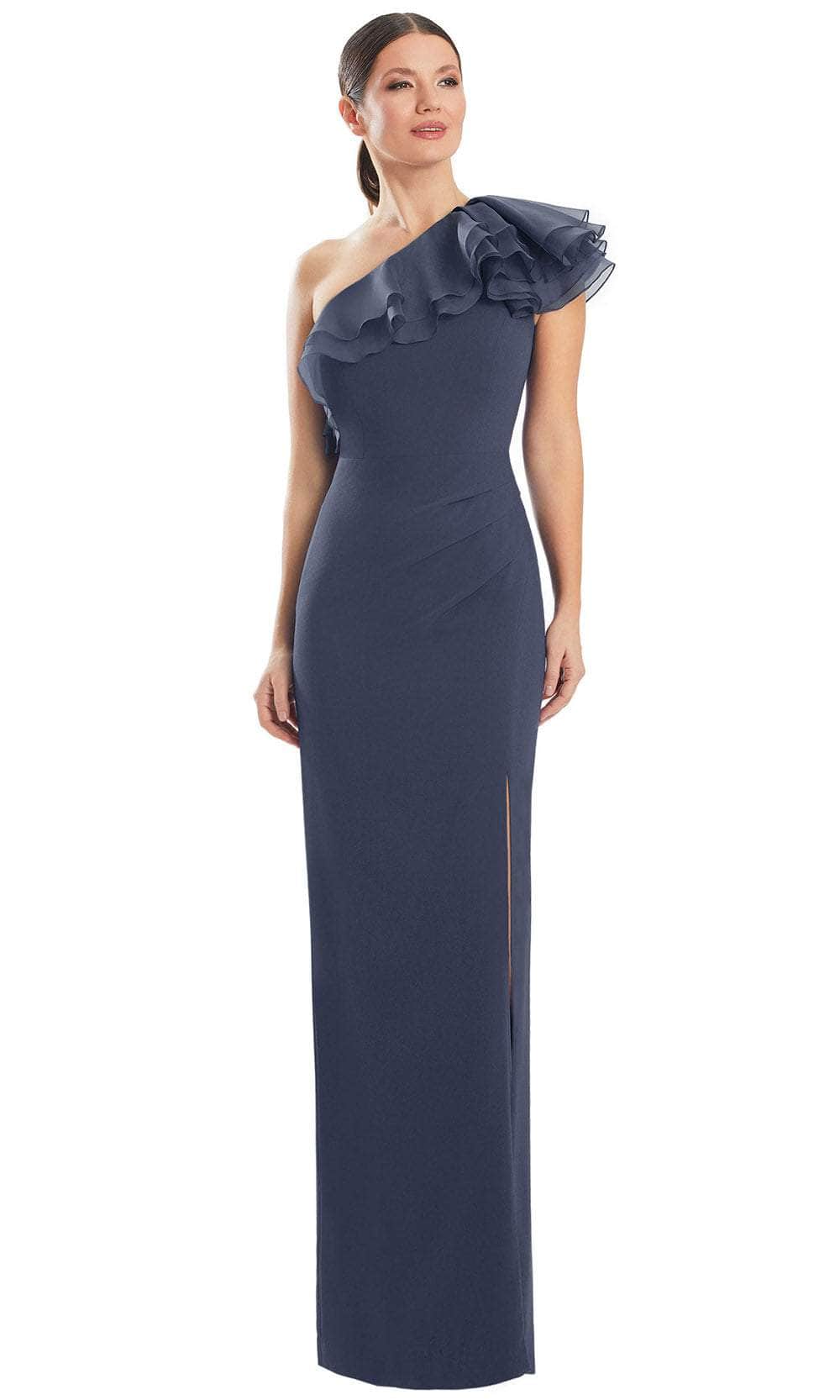 Alexander by Daymor 1982S24 - One-Sleeve Ruffle Detailed Prom Gown Prom Dresses 4 / Graphite