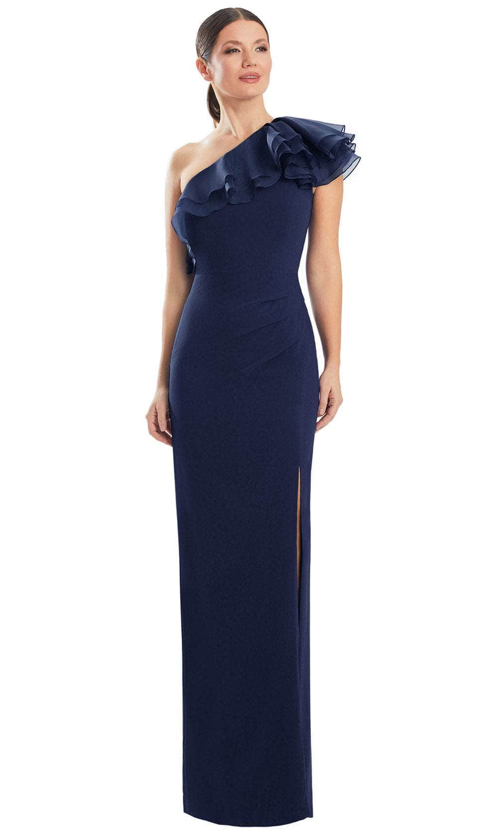 Alexander by Daymor 1982S24 - One-Sleeve Ruffle Detailed Prom Gown Prom Dresses 4 / Midnite