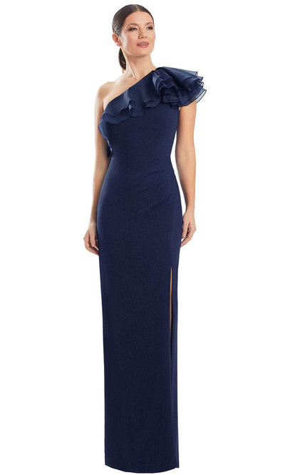 Alexander by Daymor 1982S24 - One-Sleeve Ruffle Detailed Prom Gown Prom Dresses 4 / Midnite