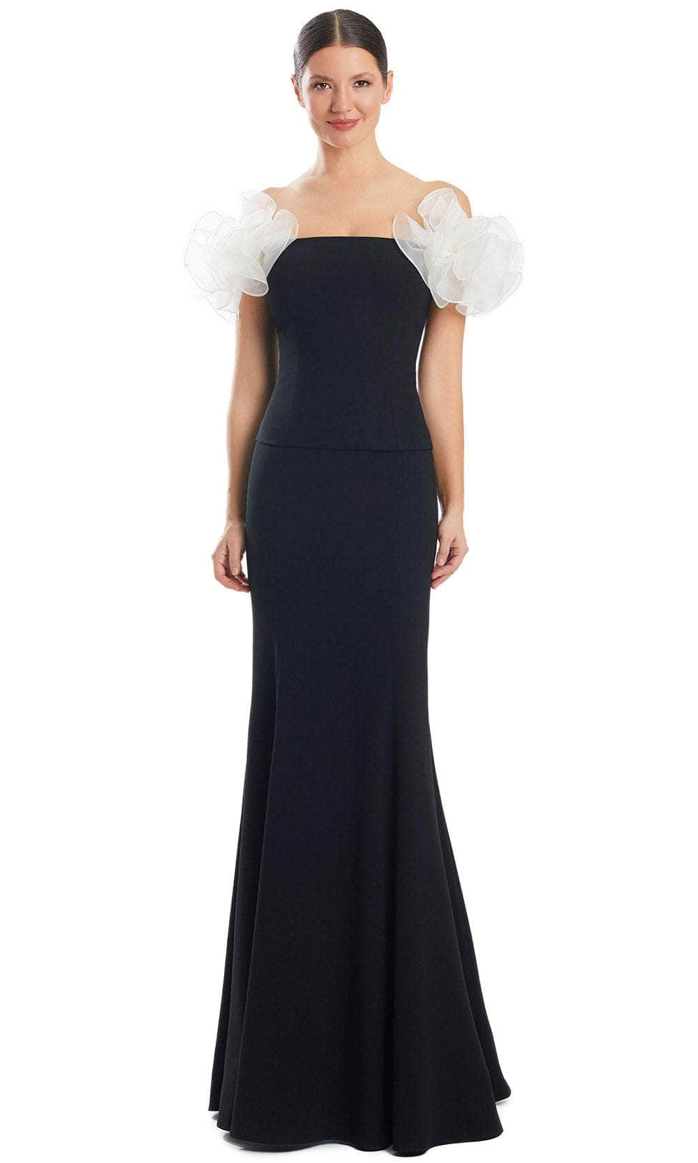 Alexander by Daymor 1983S24 - Ruffled Off-Shoulder Prom Gown Prom Dresses 4 / Black/White