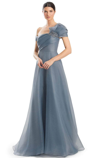 Alexander by Daymor 1985S24 - Pleated One-Sleeve Ballgown Ball Gowns 4 / Slate