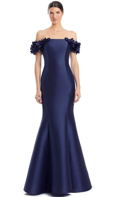 Alexander by Daymor 1991S24 - Floral Appliqued Mermaid Evening Dress Evening Dresses 4 / Navy