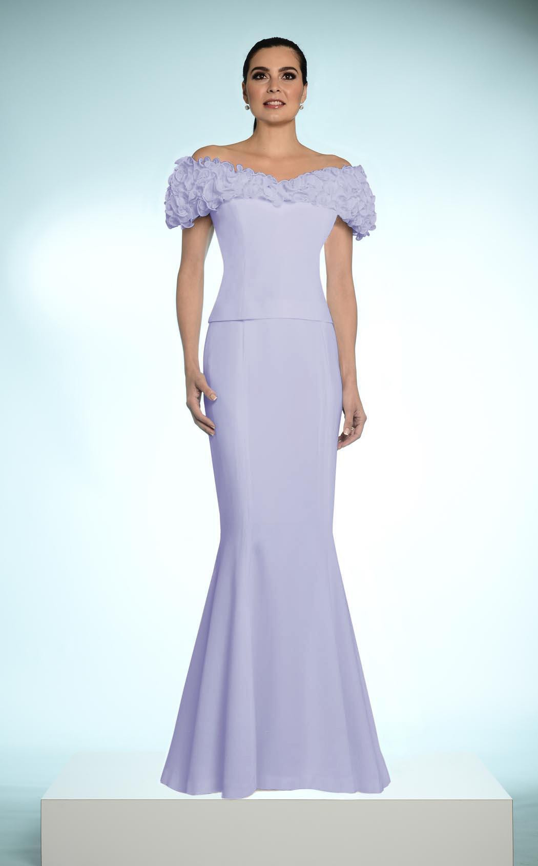 Alexander by Daymor - 2003 Rosette Ruffles Off Shoulder Evening Dress Mother of the Bride Dresses 2 / Soft Crystal