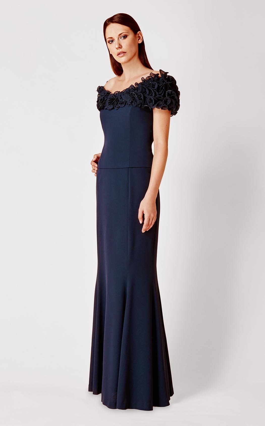 Alexander by Daymor - 2003 Rosette Ruffles Off Shoulder Evening Gown Mother of the Bride Dresses 2 / Midnite