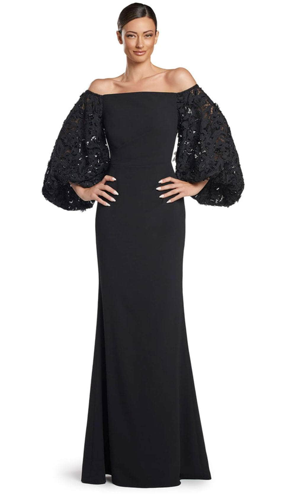 Alexander by Daymor 2047F24 - Off-Shoulder Lace Evening Gown Mother of the Bride Dresses 4 /  Black