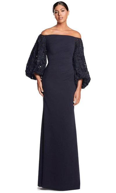 Alexander by Daymor 2047F24 - Lace Off-Shoulder Long Gown Mother of the Bride Dresses 4 / Navy