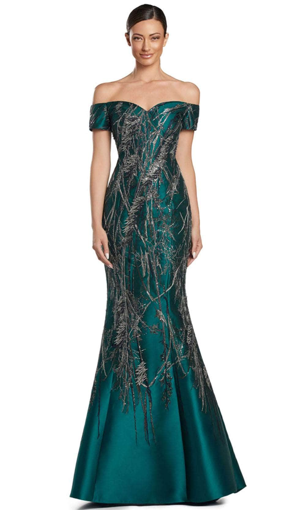 Alexander by Daymor 2050F24 - Off-Shoulder Embroidered Evening Gown Prom Dresses 4 /  Hunter/Multi