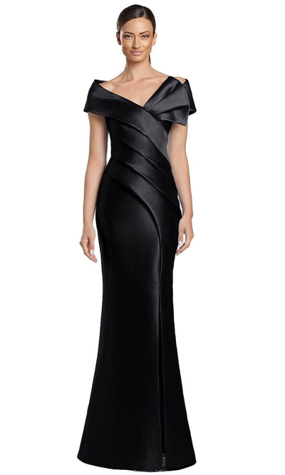 Alexander by Daymor 2052F24 - Short Sleeve Pleated Evening Gown Mother Of The Bride Dresses 4 /  Black