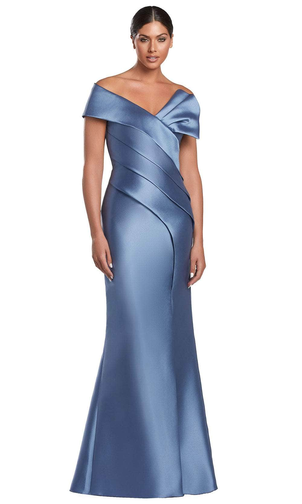 Alexander by Daymor 2052F24 - Short Sleeve Pleated Evening Gown Mother Of The Bride Dresses 4 /  Delphi Blue