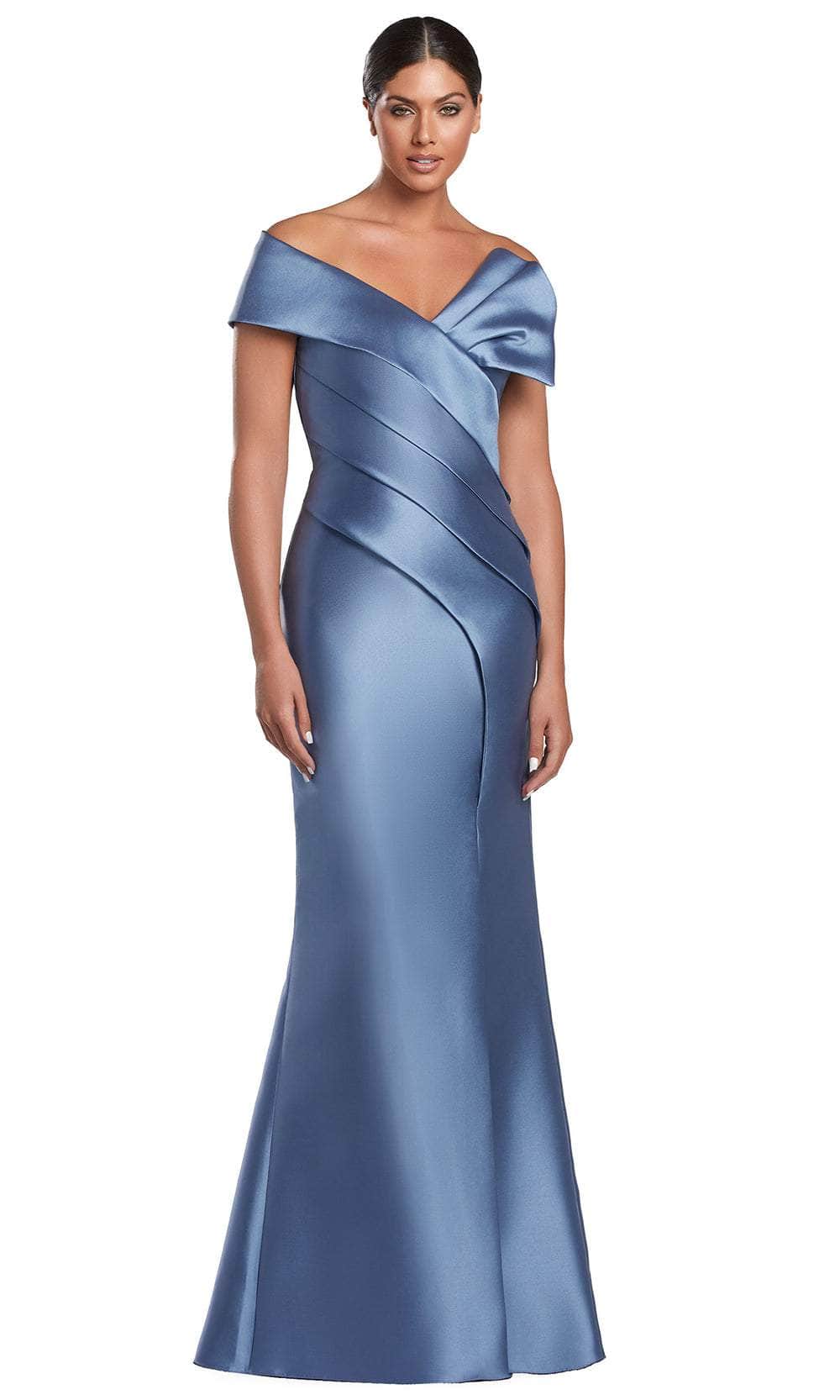 Alexander by Daymor 2052F24 - Pleated Bodice Off Shoulder Evening Gown Mother Of The Bride Dresses 4 / Delphi Blue