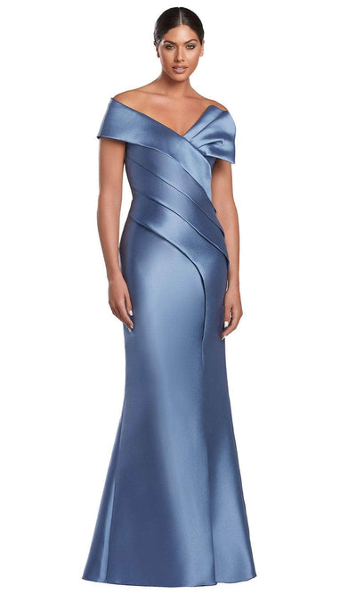 Alexander by Daymor 2052F24 - Pleated Bodice Off Shoulder Evening Gown Mother Of The Bride Dresses 4 / Delphi Blue