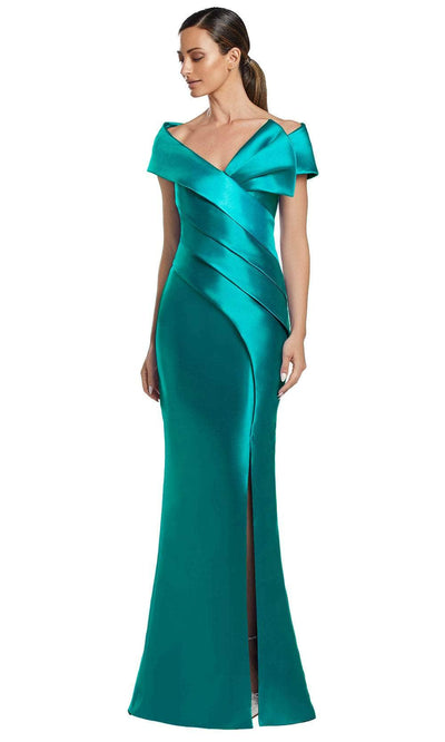 Alexander by Daymor 2052F24 - Pleated Bodice Off Shoulder Evening Gown Mother Of The Bride Dresses 4 / Jade