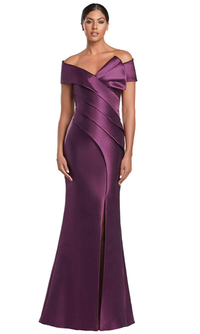 Alexander by Daymor 2052F24 - Short Sleeve Pleated Evening Gown Mother Of The Bride Dresses 4 /  Plum