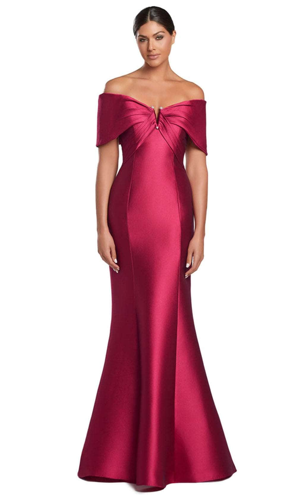 Alexander by Daymor 2053F24 - V-Neck Seam Sculpted Evening Gown Prom Dresses 4 /  Raspberry