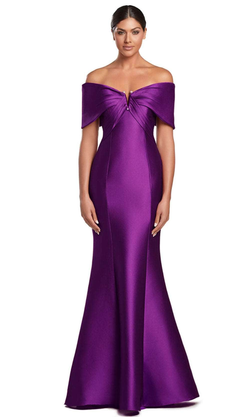 Alexander by Daymor 2053F24 - V-Neck Seam Sculpted Evening Gown Prom Dresses 4 /  Violet