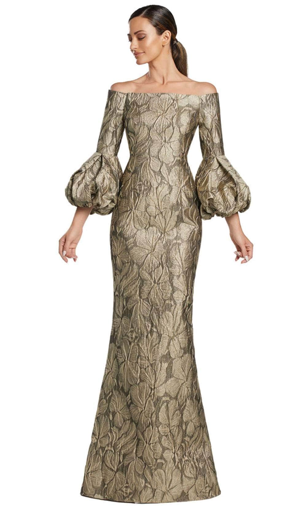 Alexander by Daymor 2054F24 - Off-Shoulder Long Sleeve Long Gown Mother of the Bride Dresses 4 / Gold