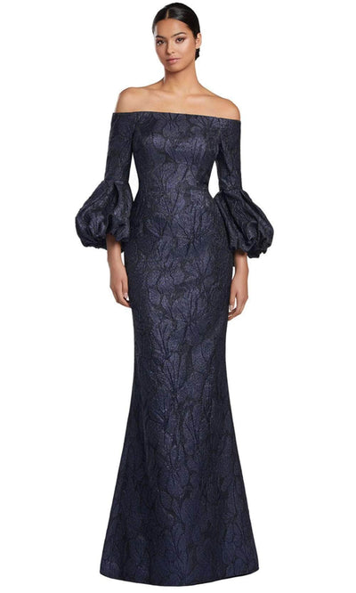 Alexander by Daymor 2054F24 - Off-Shoulder Long Sleeve Long Gown Mother of the Bride Dresses 4 / Navy