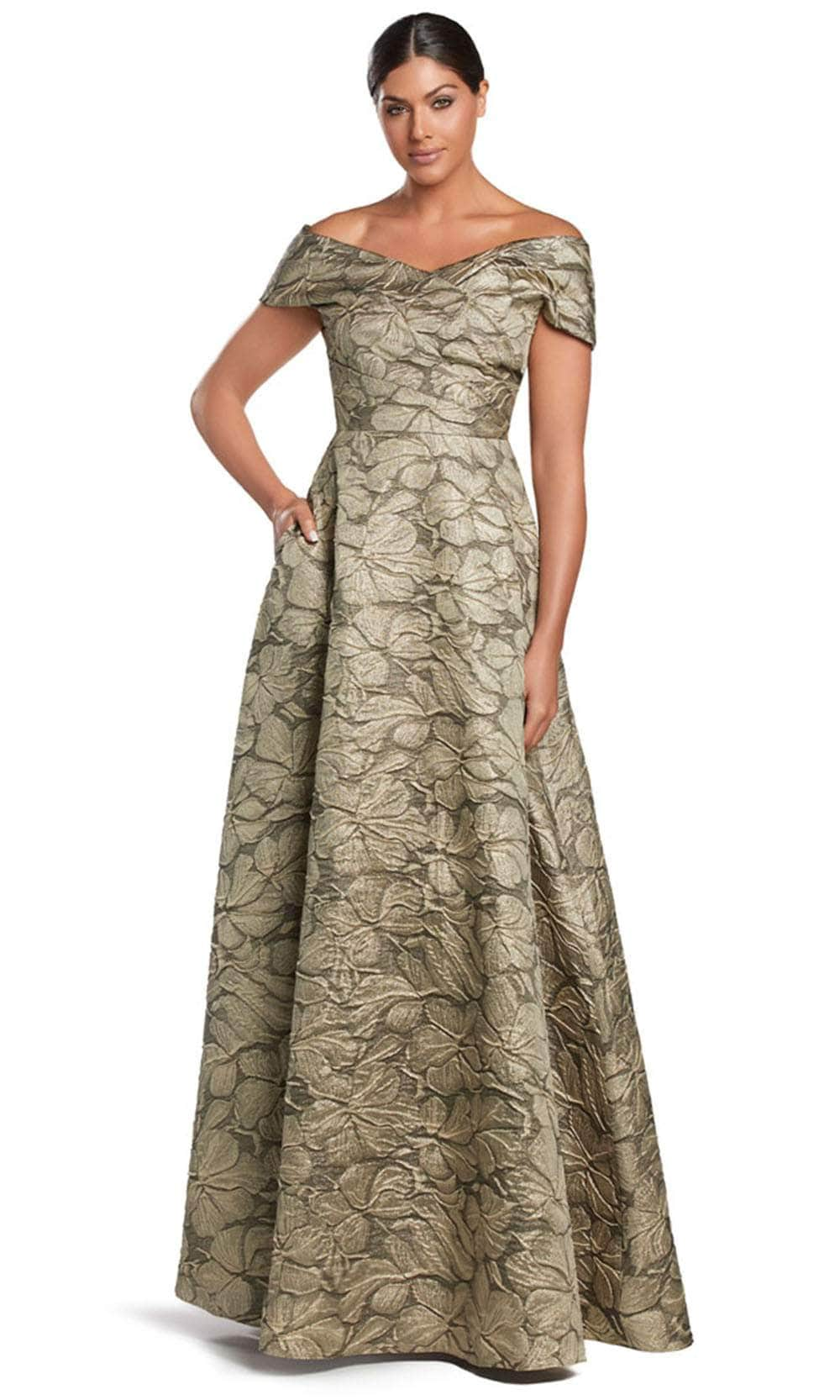 Alexander by Daymor 2055F24 - Short Sleeve Off-Shoulder Gown Mother of the Bride Dresses 4 /  Gold