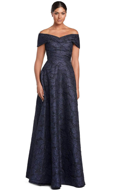 Alexander by Daymor 2055F24 - Short Sleeve Off-Shoulder Gown Mother of the Bride Dresses 4 /  Navy