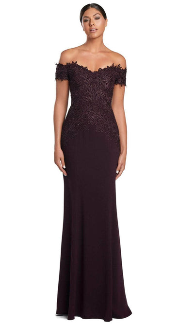 Alexander by Daymor 2057F24 - Appliqued Sheath Evening Gown Prom Dresses 4 /  Aubergine